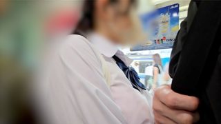 ボタン外してブラ下げ生乳揉み＆乳首コリコリ♡巨乳ツインテ娘をブラウスの上から胸の膨らみタッチ！狂信者 #129